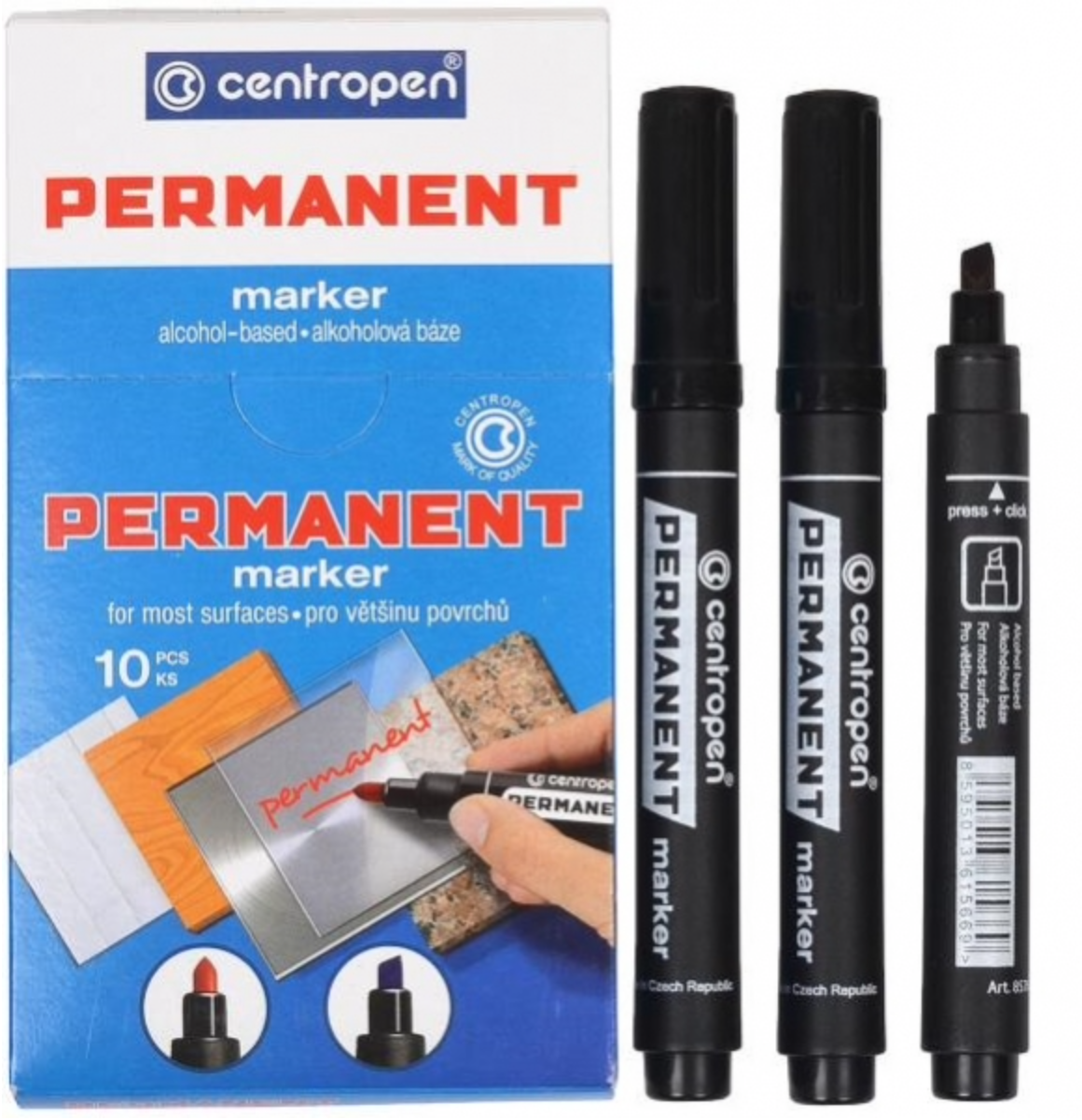 Маркер перманентний скошений, чорний, Centropen, 8576, фото 1