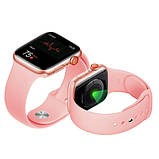 Розумні годинник Смарт годинник Smart Watch T500 з сенсорним екраном і пульсометром голосовий виклик рожеві + подарунок, фото 3