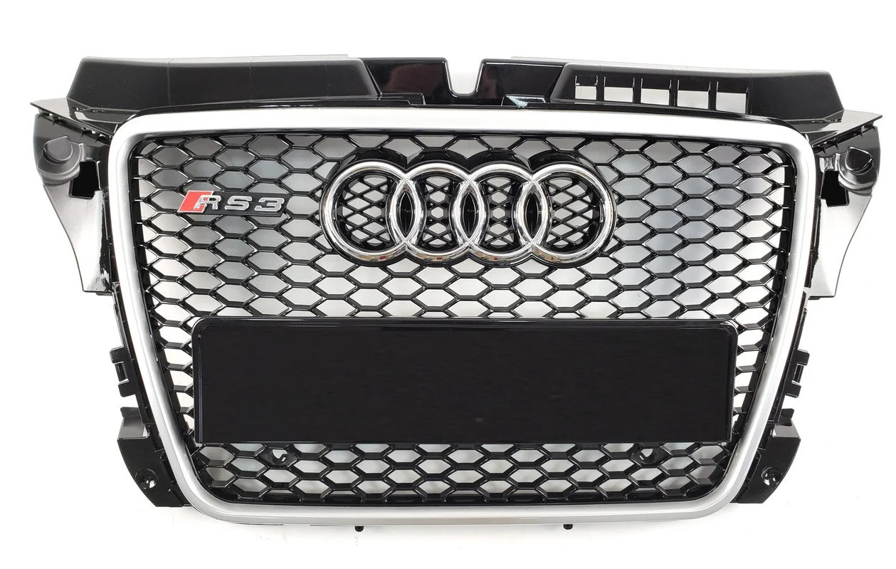 Решітка радіатора Audi A3 8P (08-12) тюнінг стиль RS3 (рамка срібло)