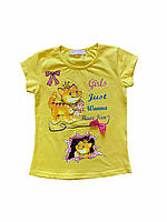 Желтая детская футболка для девочки с принтом