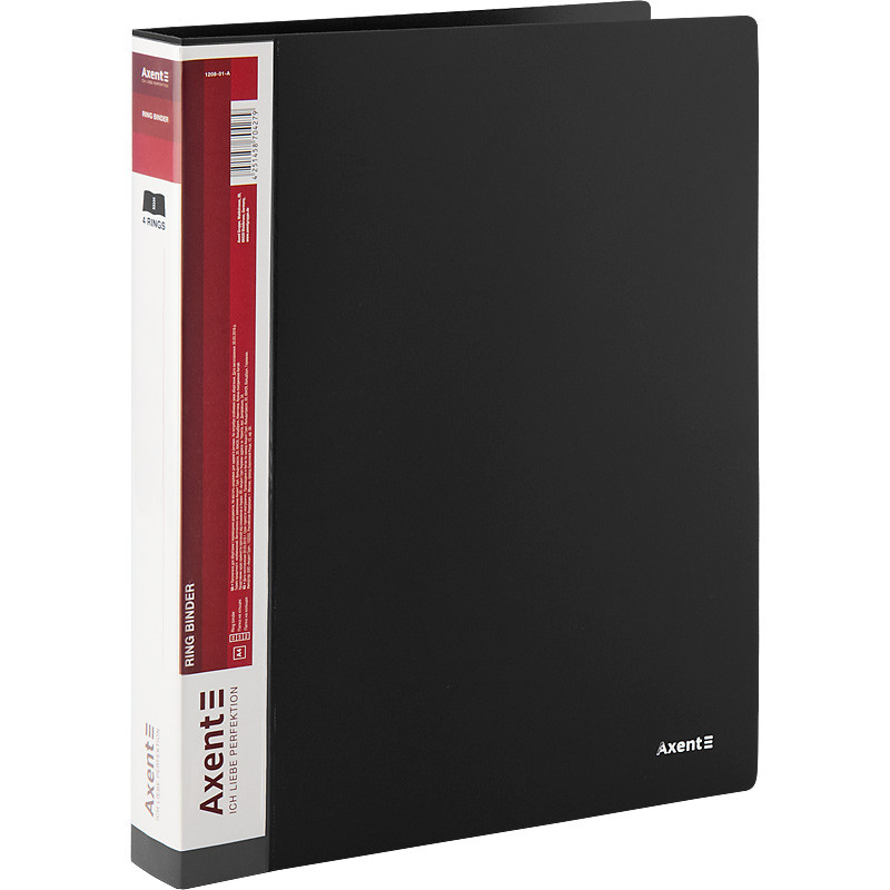 Папка на 4-х кільцях Axent 1208-01-A, А4, 35 мм, чорна, фото 1