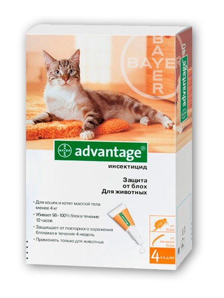 Капли от блох Advantage (Адвантейдж) 80 для котов и декоративных кролей свыше 4 кг (1 пипетка 0,8 мл) Bayer - фото 2 - id-p562351014