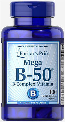 Вітамін В комплекс Puritan's Pride Mega B-50 100 капс., фото 1