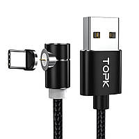 Магнитный кабель синхронизации Topk USB Type-C 1m 3A 360° нейлоновый черный (TK69C-VER2-BL)