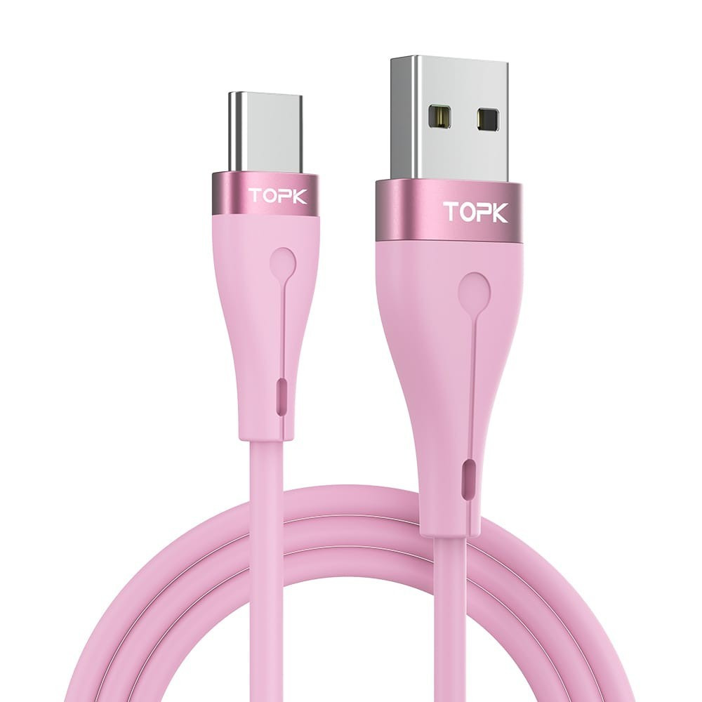 Кабель синхронізації Topk USB Type-C 1 m 3 A силіконовий рожевий (TK46C-VER2-PK)
