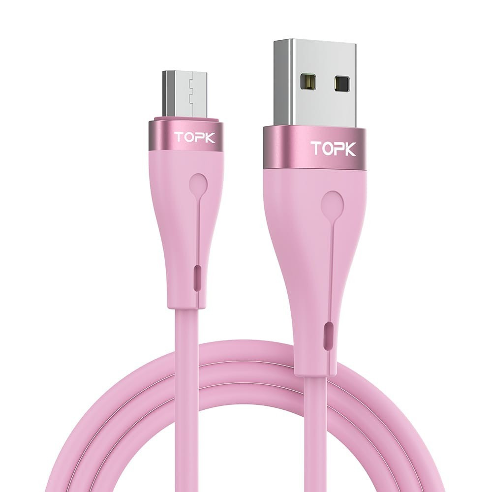 Кабель синхронізації Topk microUSB 1m 2.4 A силіконовий рожевий (TK46U-VER2-PK)
