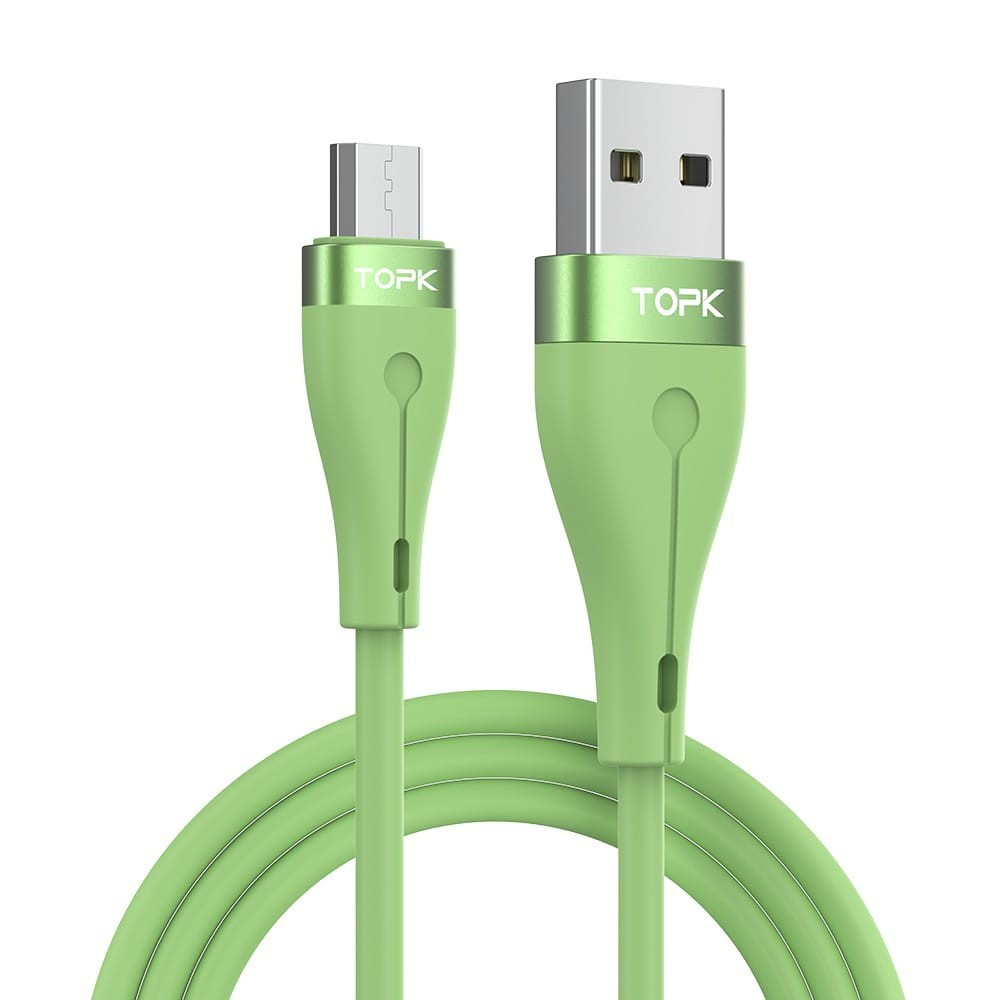Кабель синхронізації Topk microUSB 1m 2.4 A силіконовий зелений (TK46U-VER2-GE)