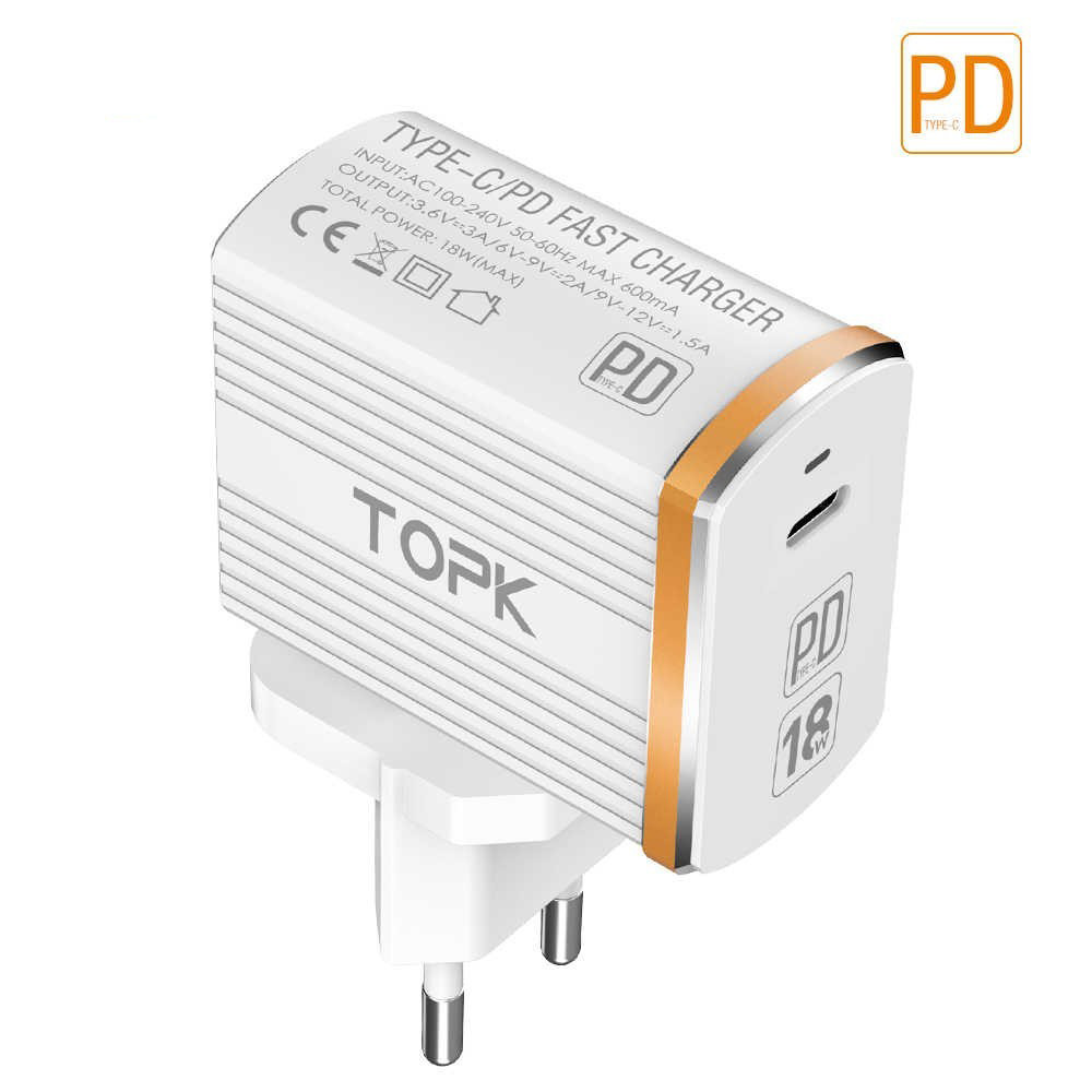 Мережевий зарядний пристрій Topk Qualcomm Quick Charge 3.0 18 W USB Type-C/PD White (TK1302Q-WT)
