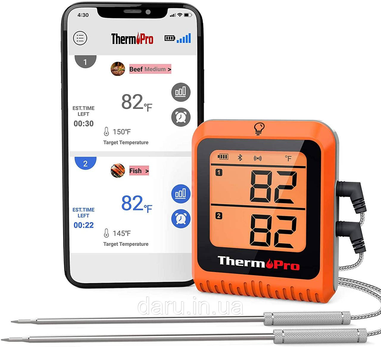Bluetooth-термометр для м'яса ThermoPro TP-25H2 з подвійним зондом (150 метрів) Bluetooth 5.0, фото 1