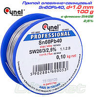 Припій Cynel олов'яно-свинцевий Sn60Pb40, d=1.0mm, 100гр., з флюсом SW26 2,5%