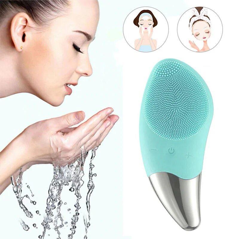 Електрична силіконова щітка-масажер для обличчя Sonic Facial Brush Бірюзова, фото 1