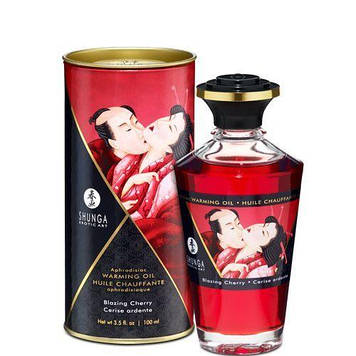 Розігрівальна олія Shunga Aphrodisiac Warming Oil – Blazing Cherry (100 мл) без цукру, смачна Bomba💣