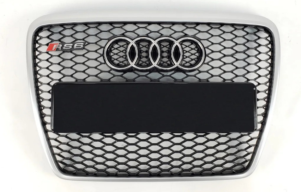 Решітка радіатора Audi A6 C6 тюнінг стиль RS6 (рамка срібло)