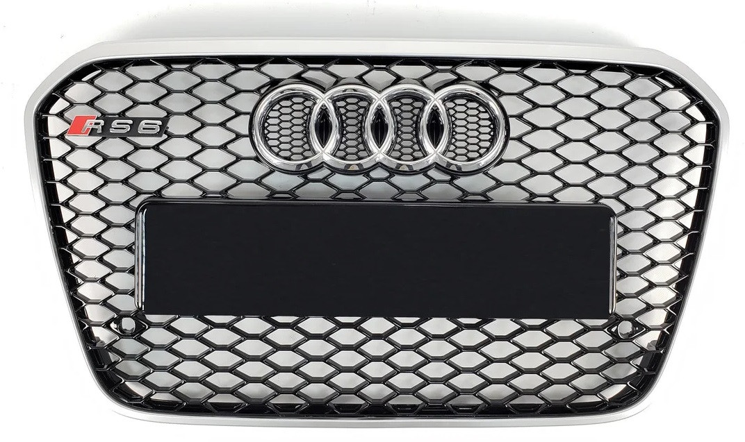 Решітка радіатора Audi A6 C7 (11-14) тюнінг стиль RS6 (рамка срібло)