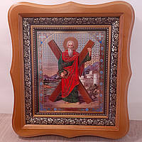 Ікона Андрій Первозваний апостол, лик 15х18 см, у світлому дерев'яному кіоті