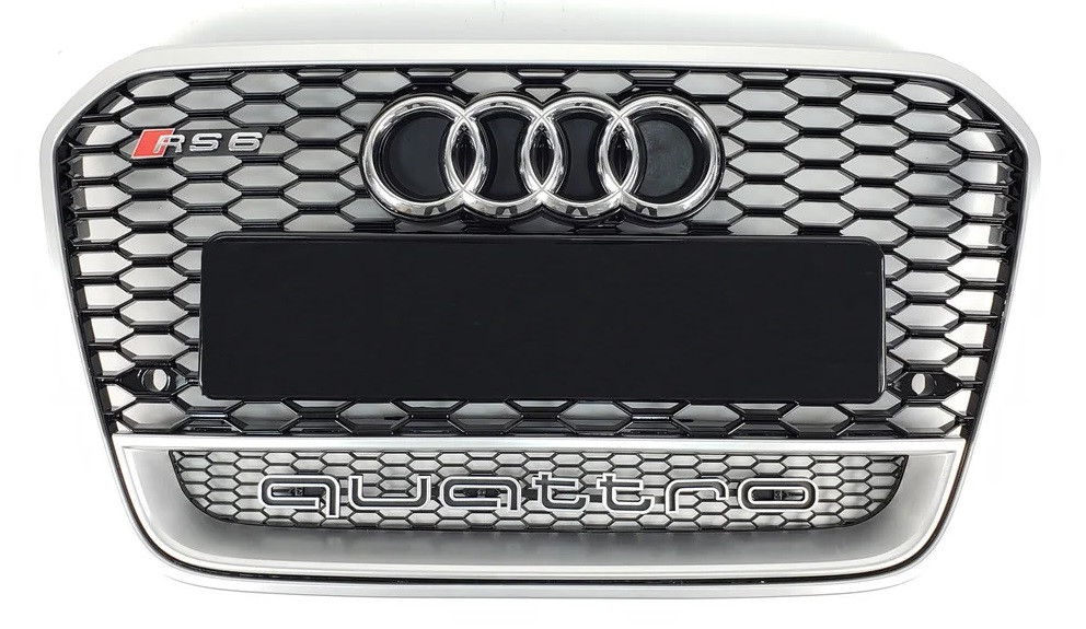Решітка радіатора Audi A6 C7 (11-14) стиль RS6 (срібло + quattro)