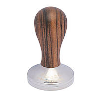 Темпер для кави диск дзеркальний 51-58 мм плоский, ручка з сандалового дерева
