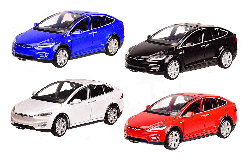 Машинка металева Tesla model X зі світлом і звуком відкриваються вгору двері