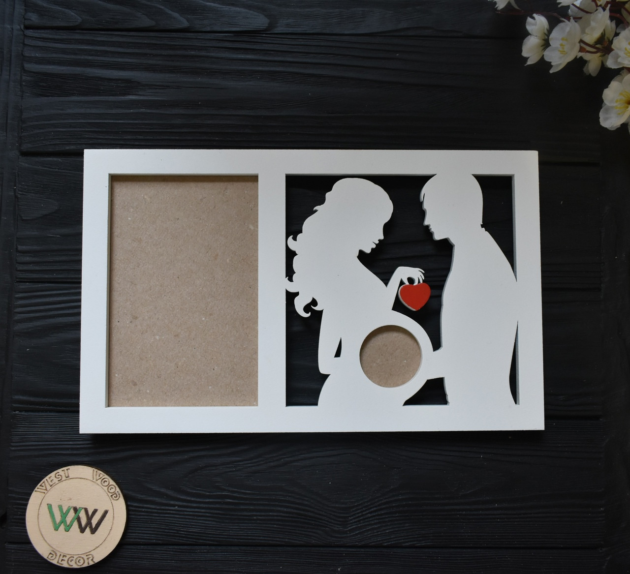 Рамка з дерева парочка УЗД і фотографією батьків 10х15 см, фоторамка знімка УЗД і рамка для фото батьків, фото 1