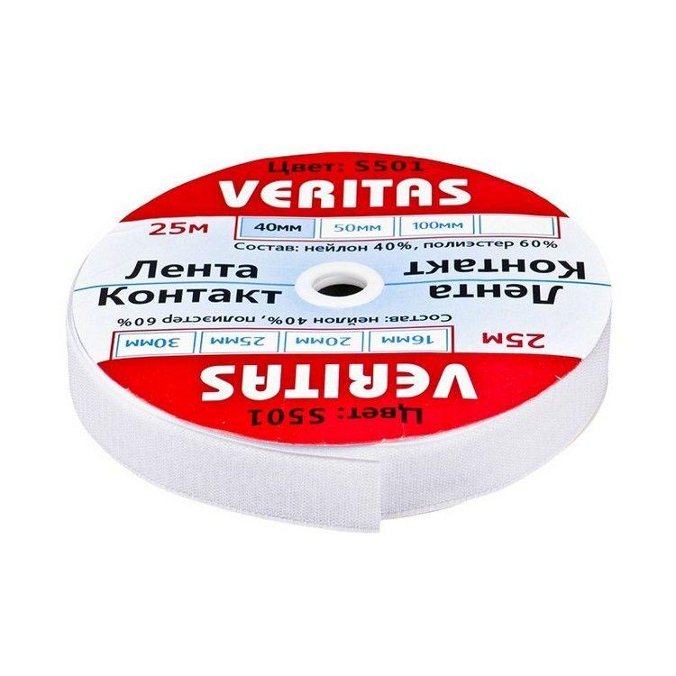 Стрічка контакт PE + Нейлон (B) 40мм колір S-501 білий (боб 25м) Veritas