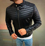Чоловіча шкіряна куртка чорна шкіра бомбер на блискавці весна осінь Туреччина преміум'якості, фото 3