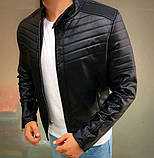 Чоловіча шкіряна куртка чорна шкіра бомбер на блискавці весна осінь Туреччина преміум'якості, фото 2