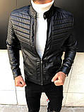 Чоловіча шкіряна куртка чорна шкіра бомбер на блискавці весна осінь Туреччина преміум'якості, фото 4