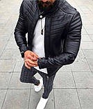 Чоловіча шкіряна куртка чорна шкіра бомбер на блискавці весна осінь Туреччина преміум'якості, фото 7