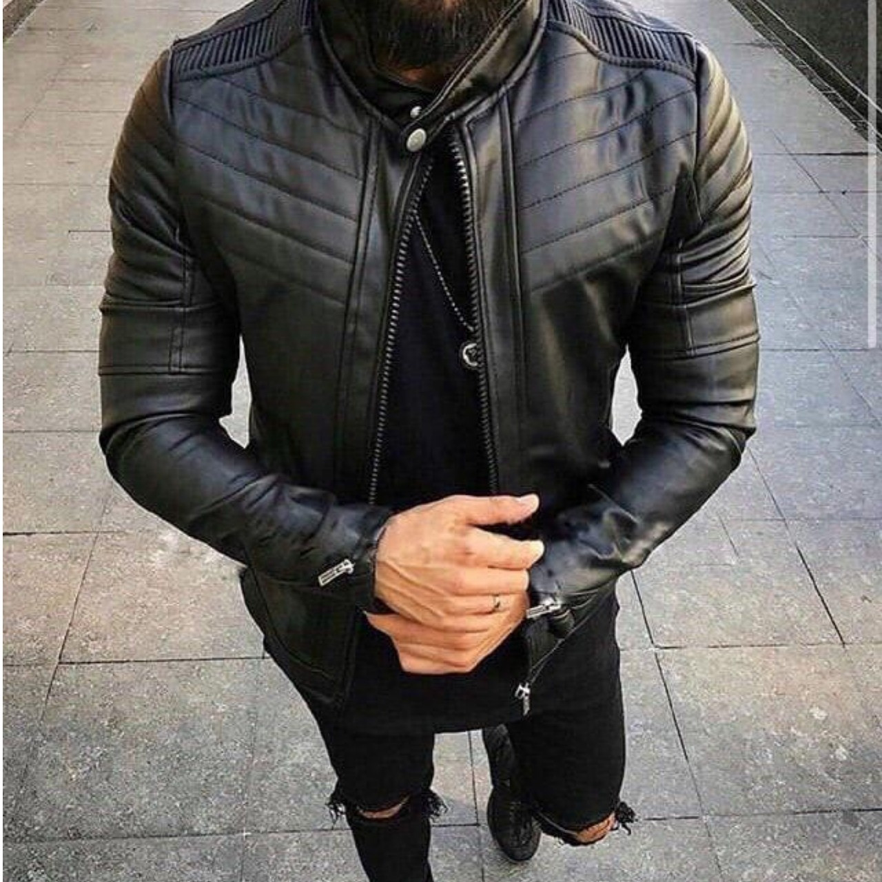 Чоловіча шкіряна куртка чорна шкіра бомбер на блискавці весна осінь Туреччина преміум'якості, фото 1
