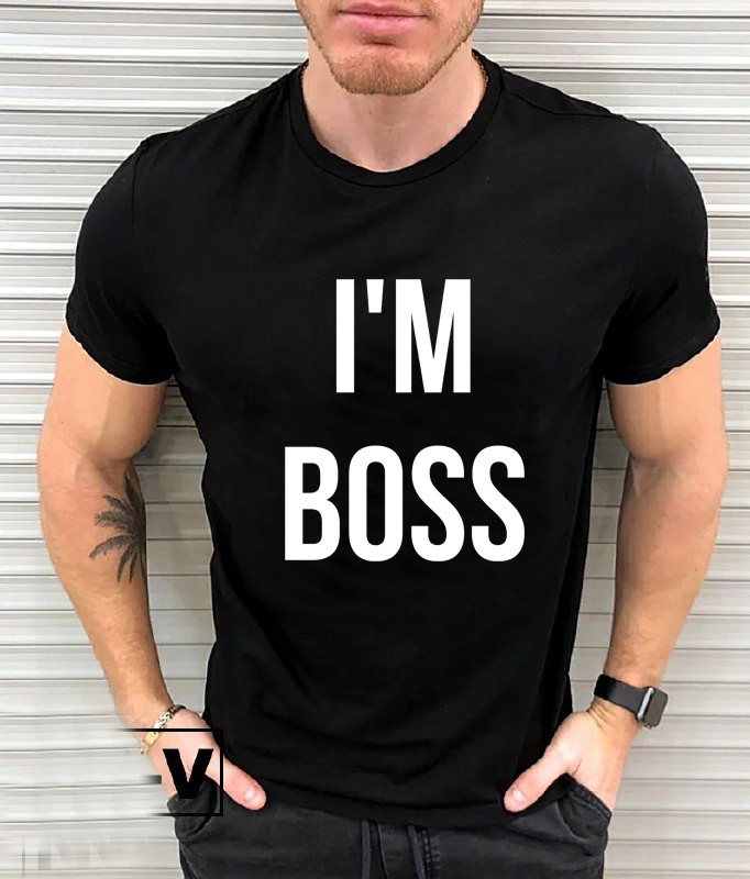 Чорна чоловіча футболка з принтом i'm boss, фото 1
