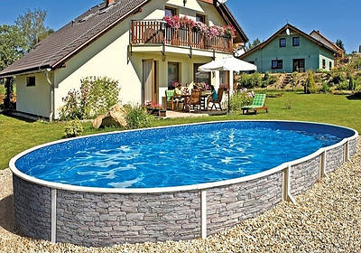 Овальний збірний басейн Azuro Stone 5.5х3.7 м, глибина 1.2 м, пісочна фільтраційна станція