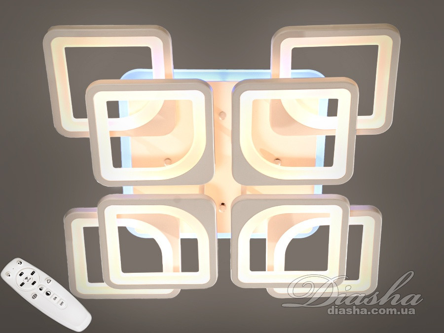 Стельова LED люстра з димером і кольоровою підсвіткою 165W HS8060/4+4BK LED 3color dimmer