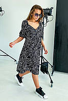 Летнее платье из льна свободного кроя миди длины 42-48 размер разные расветки Черный, 44