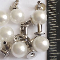 Акрилові намистини 6 мм із металевими заклепками для декорування одягу. Імітація перлів., фото 3
