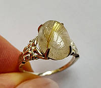 Кольцо с бразильским золотым рутиловым кварцем 4.80 ct, кабошон 13х9 мм