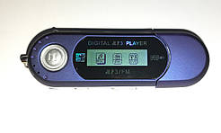 Mp3 плеєр FM радіо + USB (на батарейці ААА) синій + навушники вакуумні