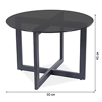 Черный круглый журнальный столик со стеклом Signal Almeria B 60x45см для гостиной в стиле лофт