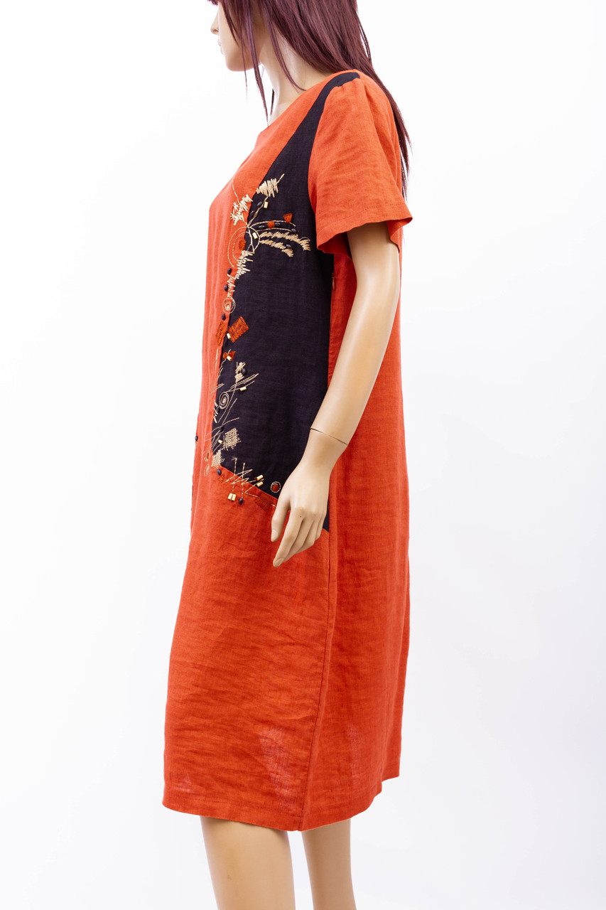 Жіноче лляне плаття Salkim коричневе великий розмір 48 - фото 2 - id-p1379582557