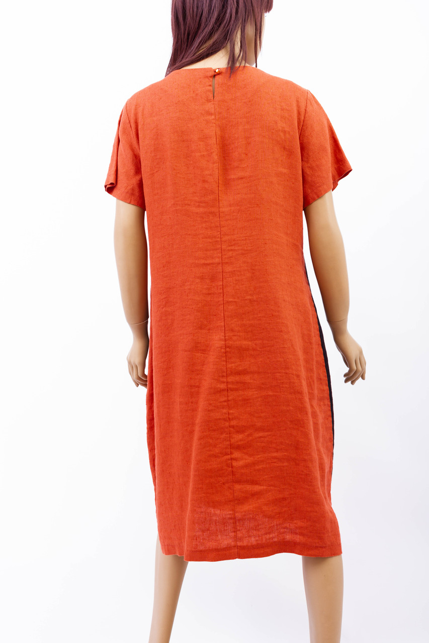 Жіноче лляне плаття Salkim коричневе великий розмір 48 - фото 3 - id-p1379582557