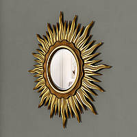Зеркало круглое настенное Casa Verdi Sun 96 cм. С Рамой МДФ, размер зеркала 34 см, золото