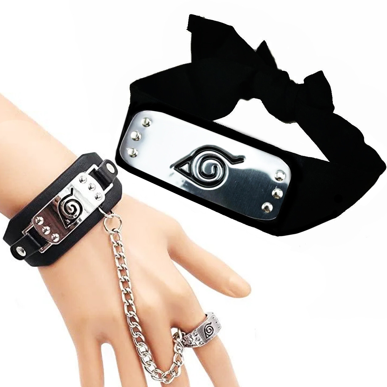 Набір Наруто Узумакі 3 в 1: Пов'язка Наруто + Браслет Наруто + Кільце Наруто | Аніме Косплей Ніндзя Naruto, фото 1