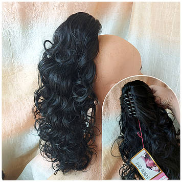 Хвіст шиньон кучерявий на крабі чорний 902В-10"-1