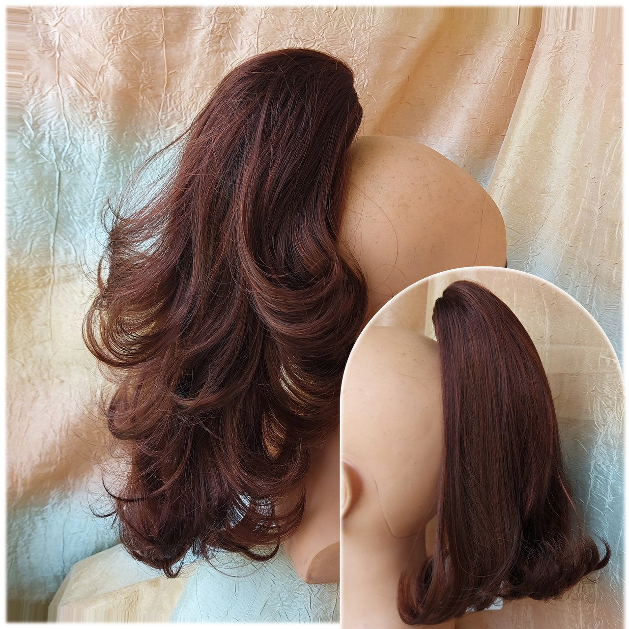 Хвіст шиньон двухсторонній на крабі мідно-каштановий Т95-33А, фото 1