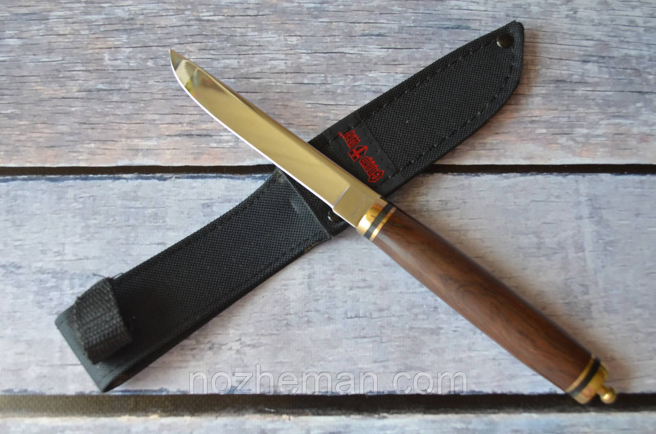 Ніж нескладною Стрілець, рукоять з дерева + латунь, фото 1