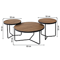 Набір з трьох круглих журнальних столиків зі шпону волоський горіх Signal Demeter II для готелю в стилі лофт