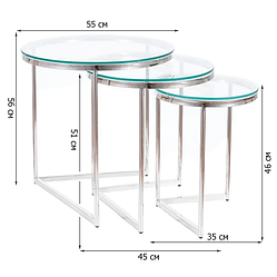 Комплект з 3 круглих кавових столиків для кафе Signal Trinity 56х55см зі скла на хромованому каркасі