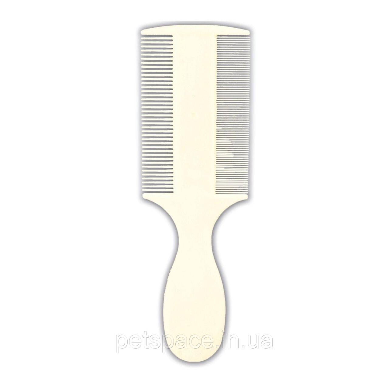 Гребінець для собак і кішок Trixie (Тріксі подвійний пластик з ручкою густий / середній зуб) 14 см, фото 1