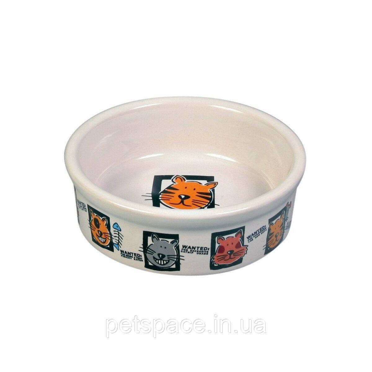 Керамічна біла миска для кішок та котів з малюнками Trixie (Тріксі ) 0,2л / 12см., фото 1
