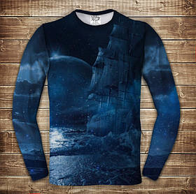 Лонгслив-реглан с 3D принтом: Корабль і місяць вночі. Дорослі і Дитячі розміри ВСІ Розміри