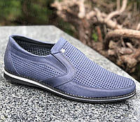 Туфли мужские летние кожаные синие черные бежевые светлые размер 39-46,туфлі чоловічі літні шкіряні в дірочку
